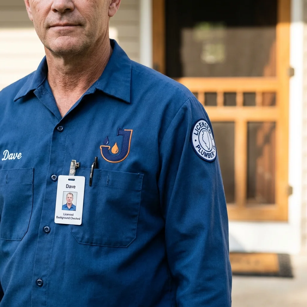Licensed plumber showing ID badge in Walton, IN