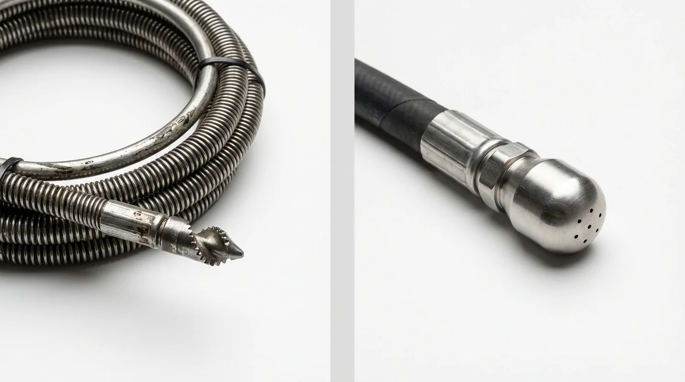 Drain snake cable and hydro jetting nozzle used for drain cleaning in Walton, IN