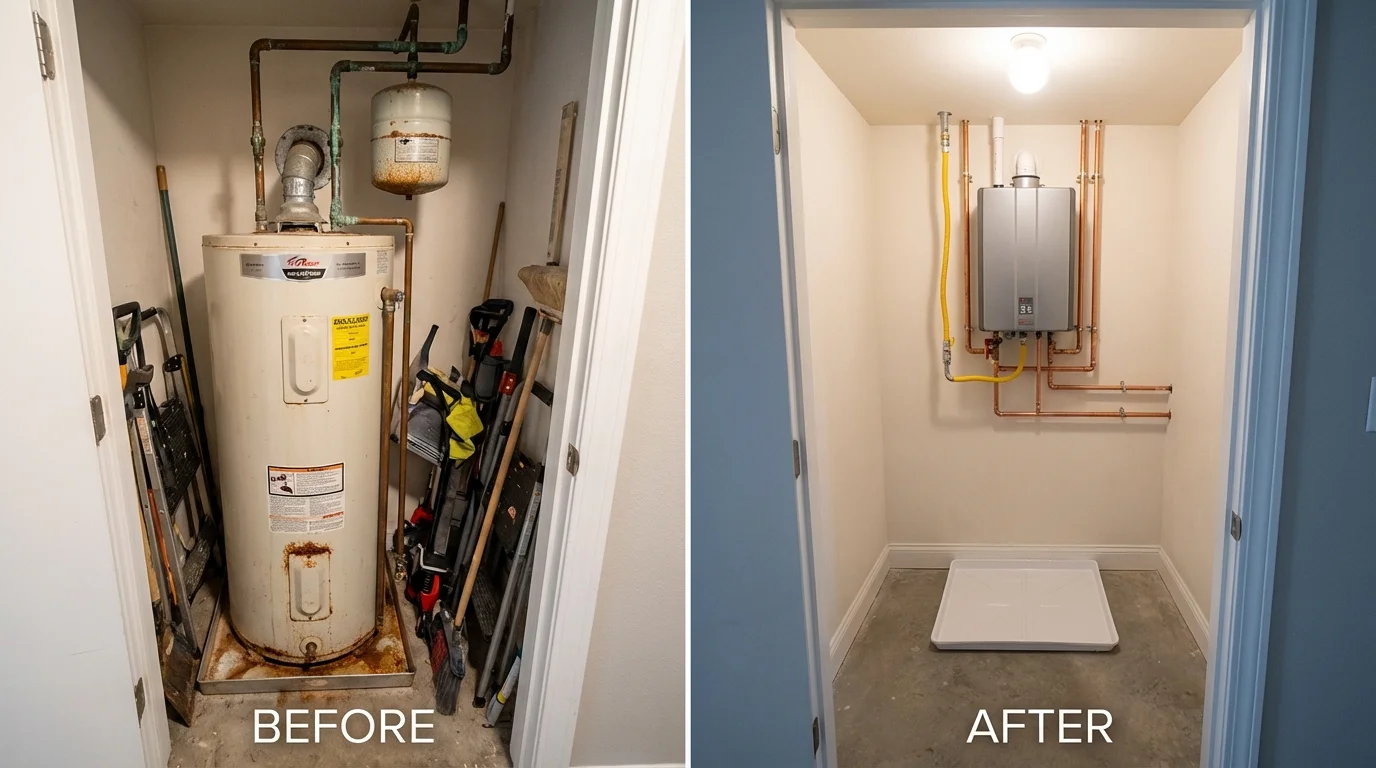 Tank water heater versus wall-mounted tankless unit comparison for Walton, IN homeowners
